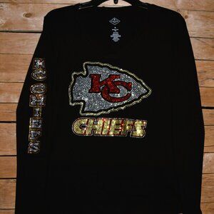 Chiefs rhinestone black long sleeve  shirt size  XS S M L XL XXL 1X 2X 3X 4X 5X